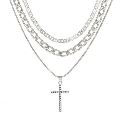 Gold Cross Pendant Layered Necklace