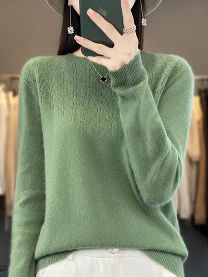 Merino Wool O-Neck Pullover Sweater