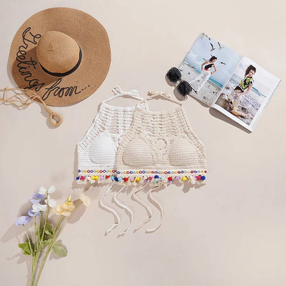 Bohemian Knit Backless Tassel Crop Top