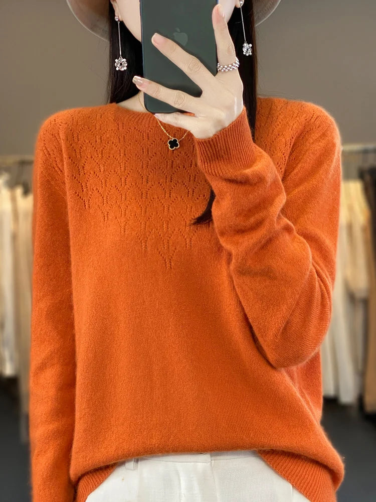 Merino Wool O-Neck Pullover Sweater