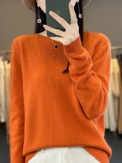 Merino Wool O-Neck Pullover Sweater