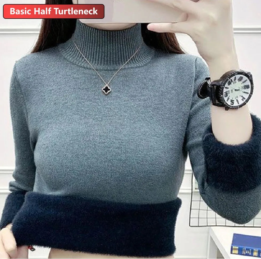 Elegant Velvet Lined Turtleneck Sweater