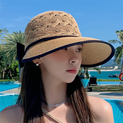 Ponytail Straw Sun Visor Hat
