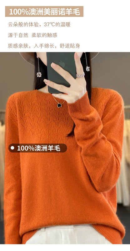 Merino Wool O-Neck Pullover Sweater