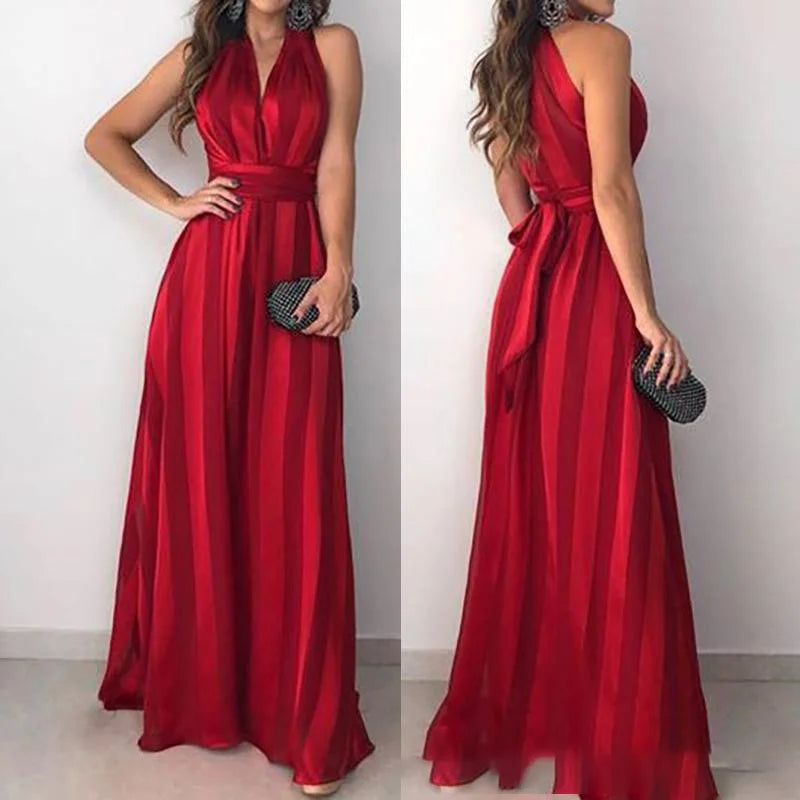 Red Women's Deep V Sleeveless Evening Dress