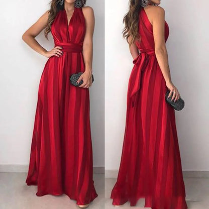 Red Women's Deep V Sleeveless Evening Dress