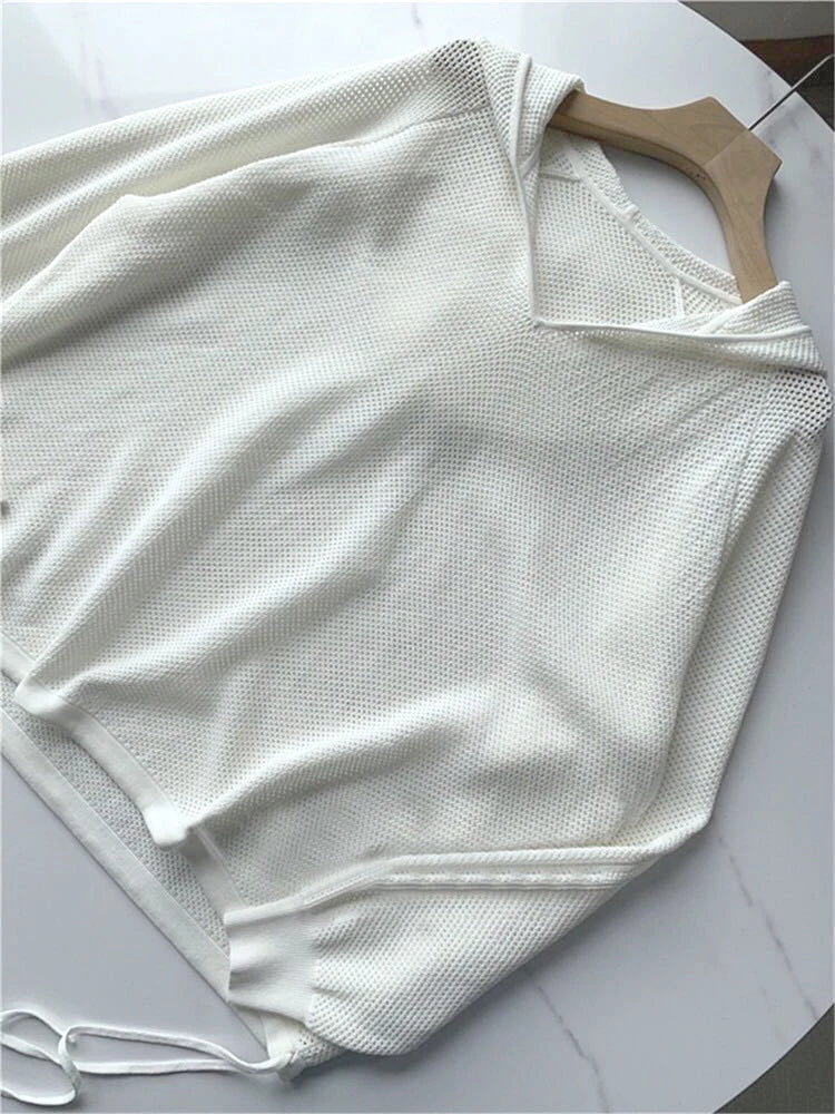 Hollow Out Hooded Knit Pullover