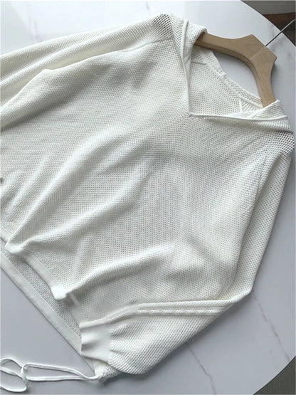 Hollow Out Hooded Knit Pullover