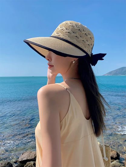 Ponytail Straw Sun Visor Hat