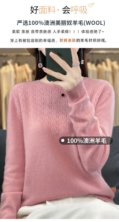 Merino Wool O-Neck Pullover Sweater