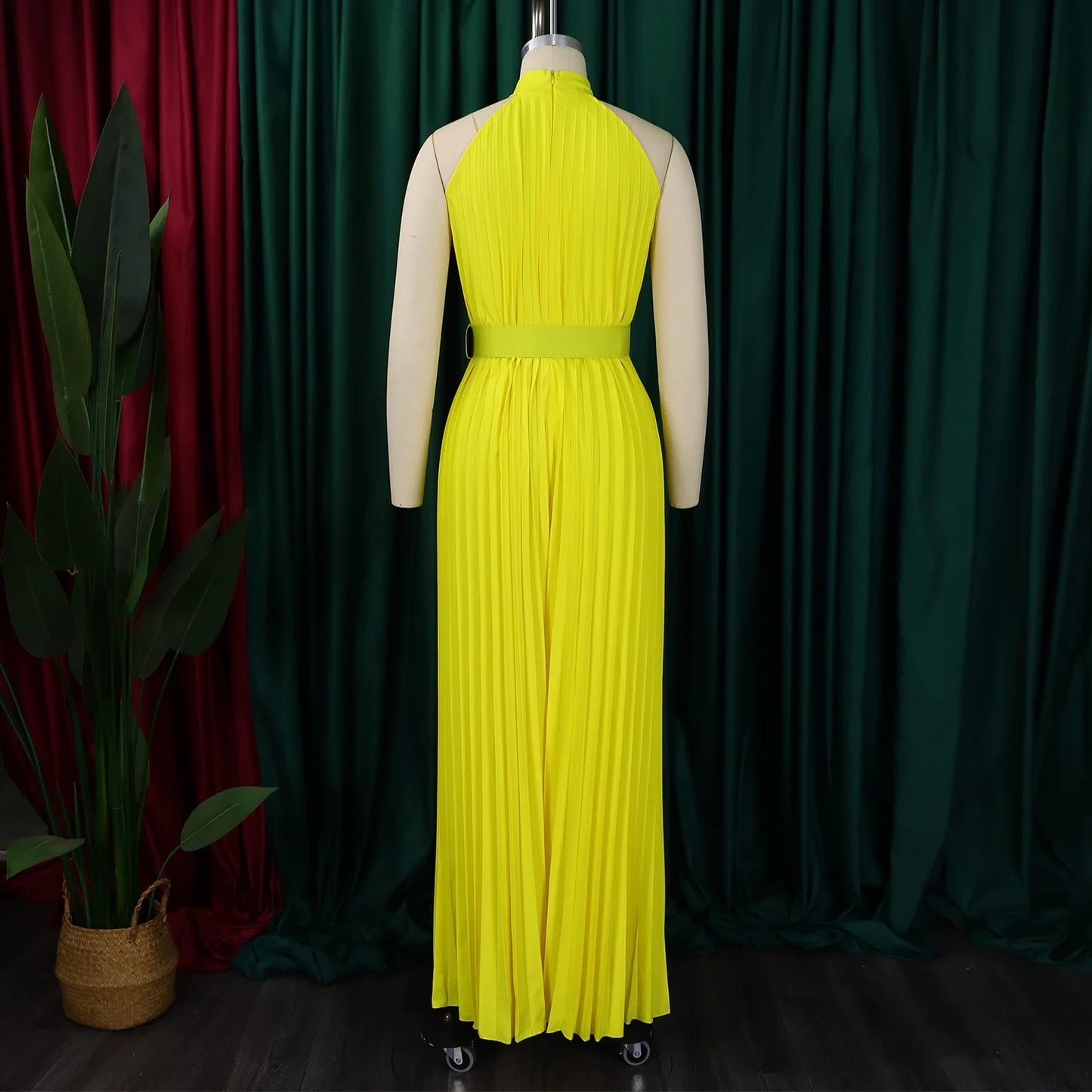 Halter Neck Pleated Wide Leg Jumpsuit