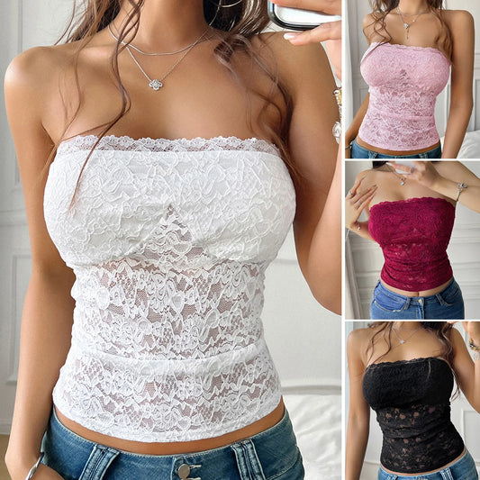 Aesthetic Sheer Lace Tube Top