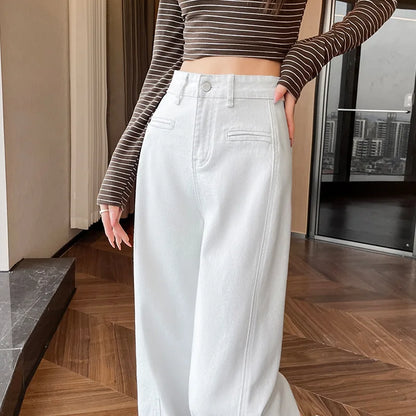 High-Waisted Straight-Leg Denim Pants