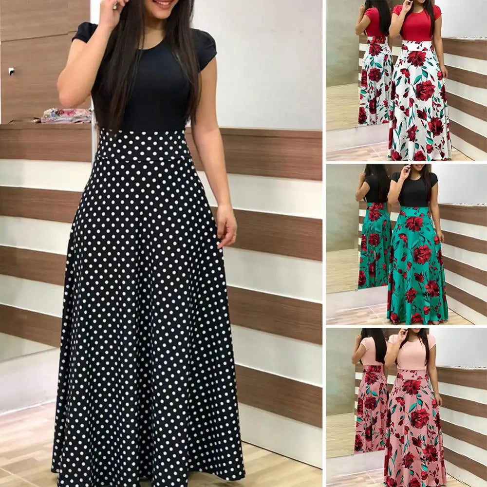 Elegant Women's Flower Retro Printed Maxi Dress