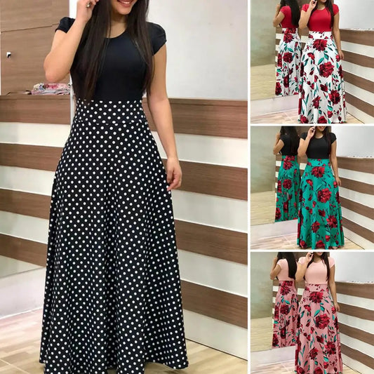 Elegant Women's Flower Retro Printed Maxi Dress