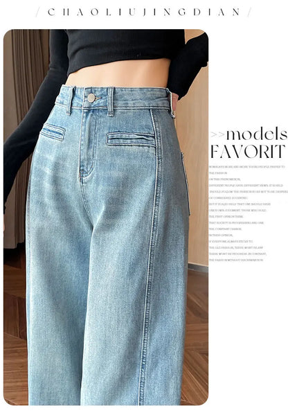 High-Waisted Straight-Leg Denim Pants