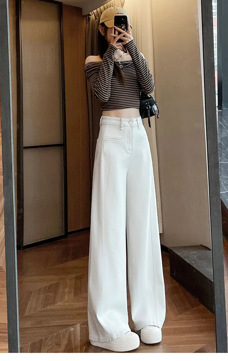High-Waisted Straight-Leg Denim Pants
