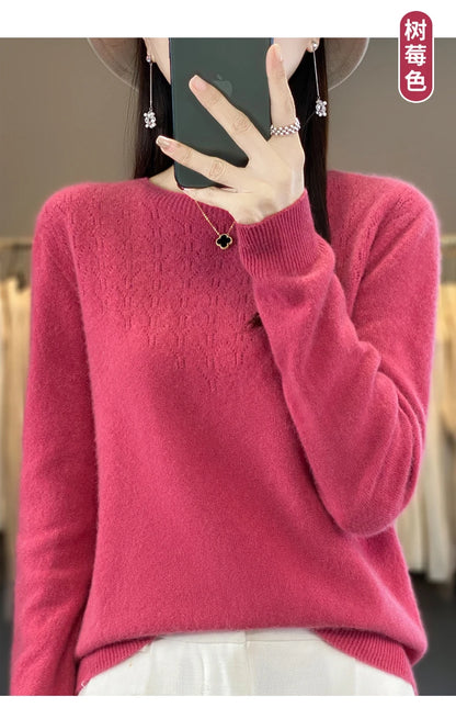 Merino Wool O-Neck Pullover Sweater