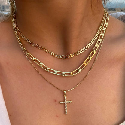 Gold Cross Pendant Layered Necklace