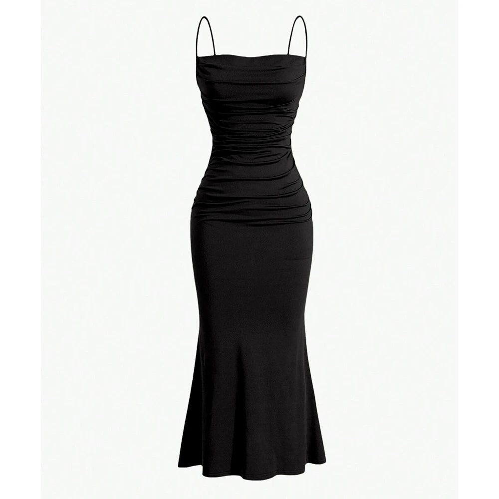 Mia Muse Elegant Spaghetti Strap Mermaid Maxi Dress