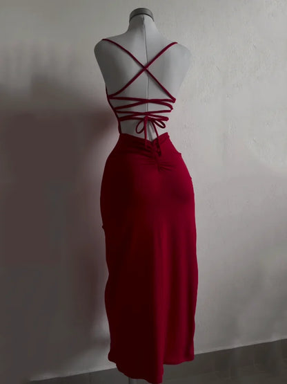 Summer Spice Halter Strap Bag Hip Dress