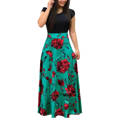 Elegant Women's Flower Retro Printed Maxi Dress