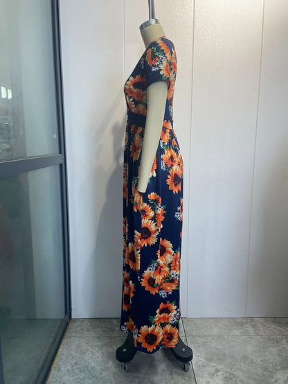 Printed V-Neck Wrap Dress