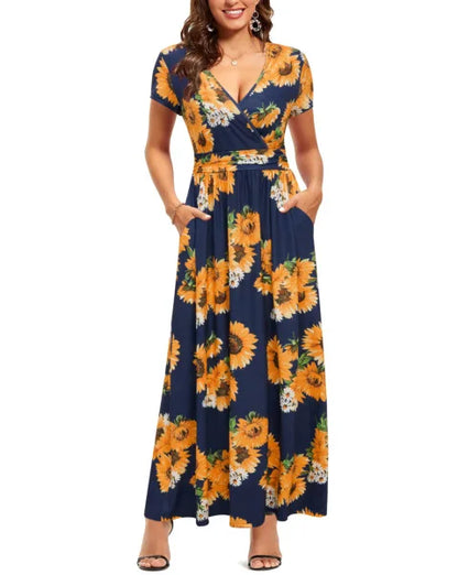 Printed V-Neck Wrap Dress