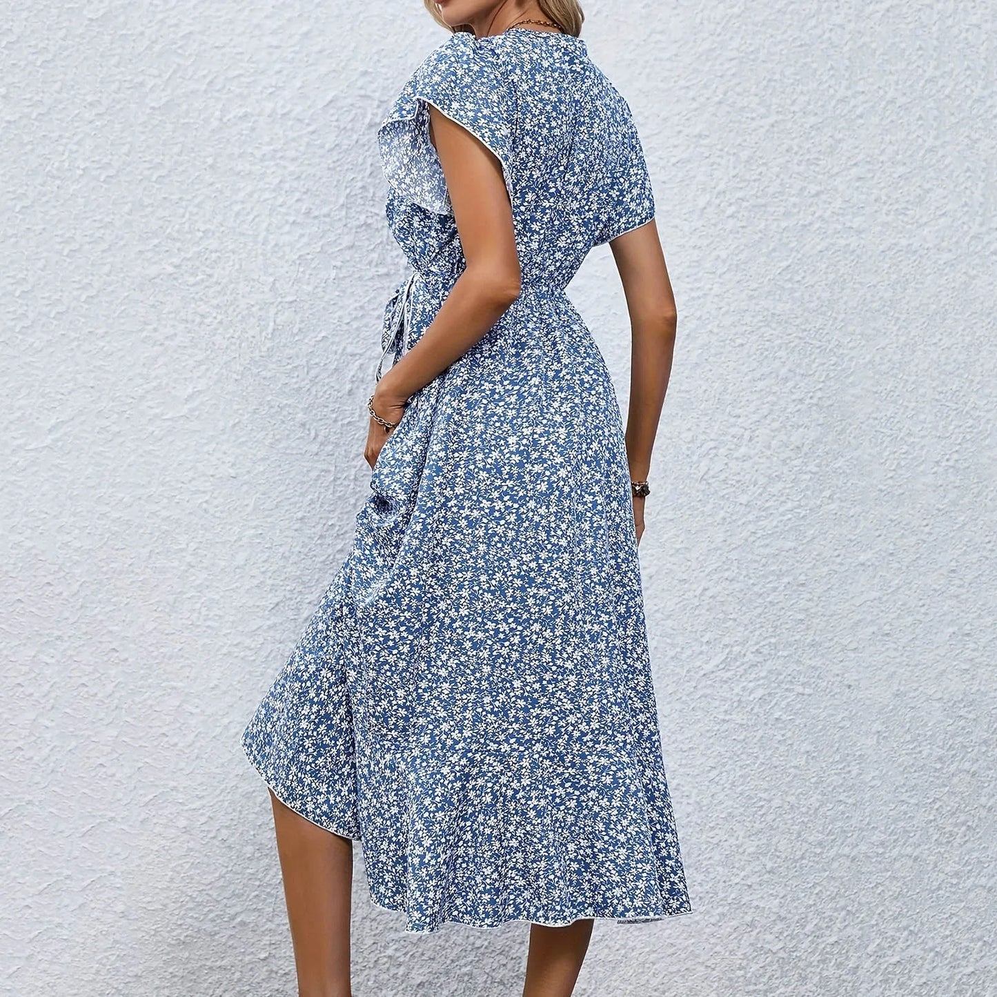 Women’s Floral Wrap V-Neck Midi Dress
