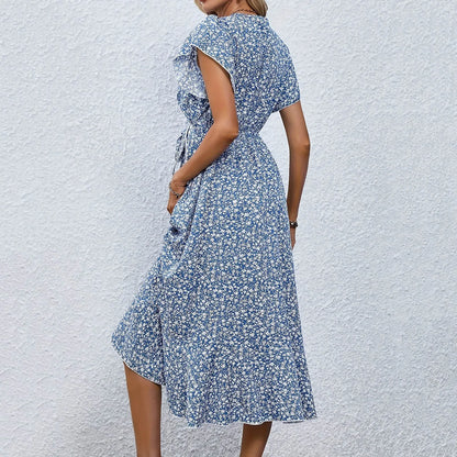Women’s Floral Wrap V-Neck Midi Dress
