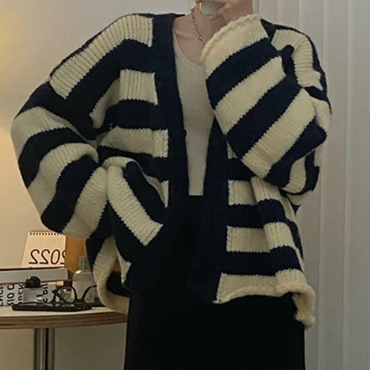 Striped Color Blocked V-Neck Cardigan