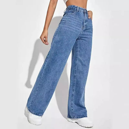 Women's Dark Blue Wide-Leg Straight Jeans