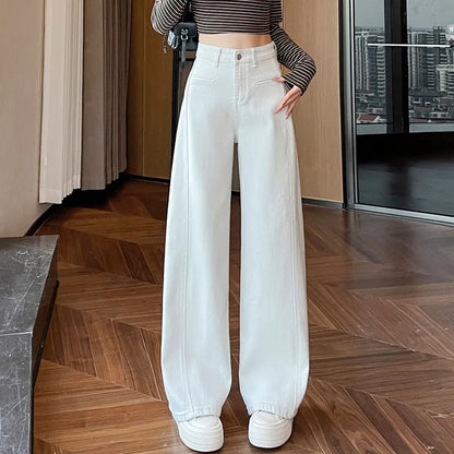 High-Waisted Straight-Leg Denim Pants