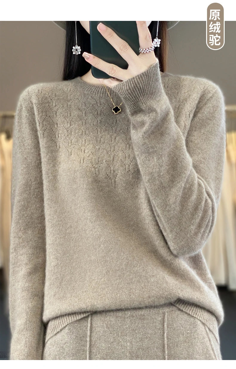 Merino Wool O-Neck Pullover Sweater