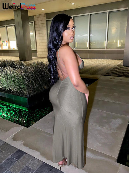 Backless V-Neck Mermaid Maxi Dress
