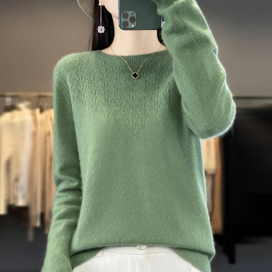Merino Wool O-Neck Pullover Sweater