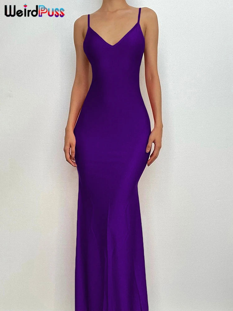 Backless V-Neck Mermaid Maxi Dress