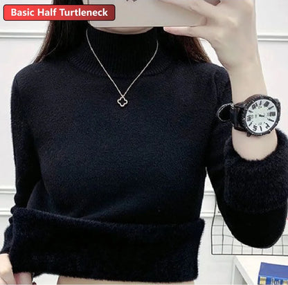 Elegant Velvet Lined Turtleneck Sweater