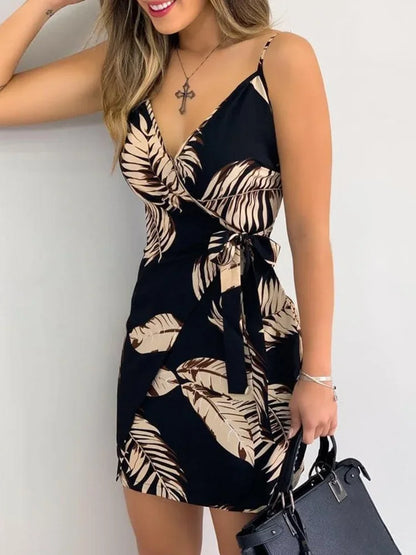 Tropical Print V-Neck Summer Dress
