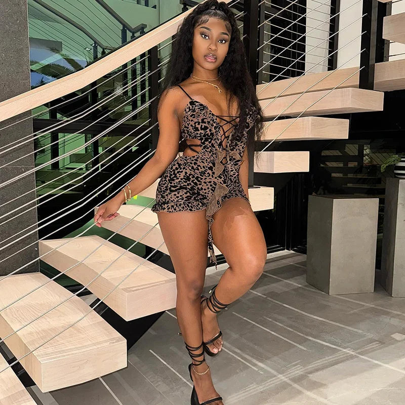 Backless Ruffle Drawstring Playsuit