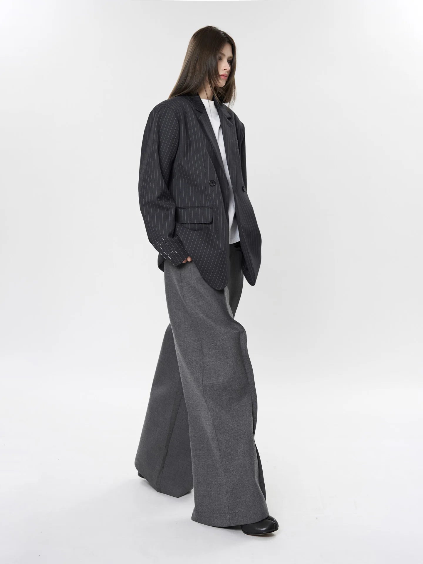asual Striped Double-Breasted Blazer