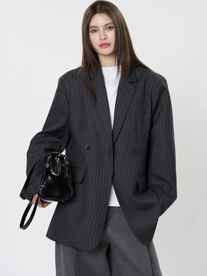 asual Striped Double-Breasted Blazer