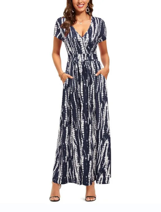 Printed V-Neck Wrap Dress
