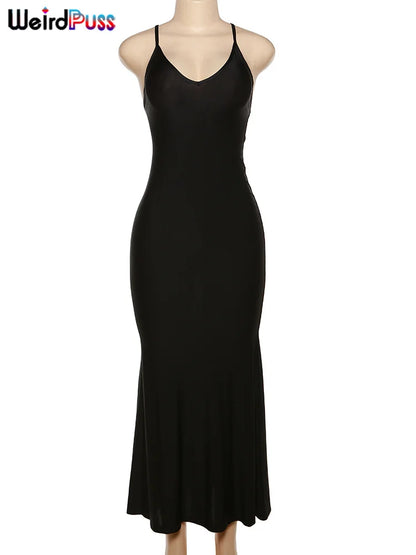 Backless V-Neck Mermaid Maxi Dress