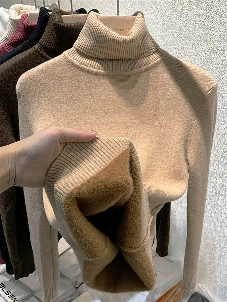 Elegant Velvet Lined Turtleneck Sweater