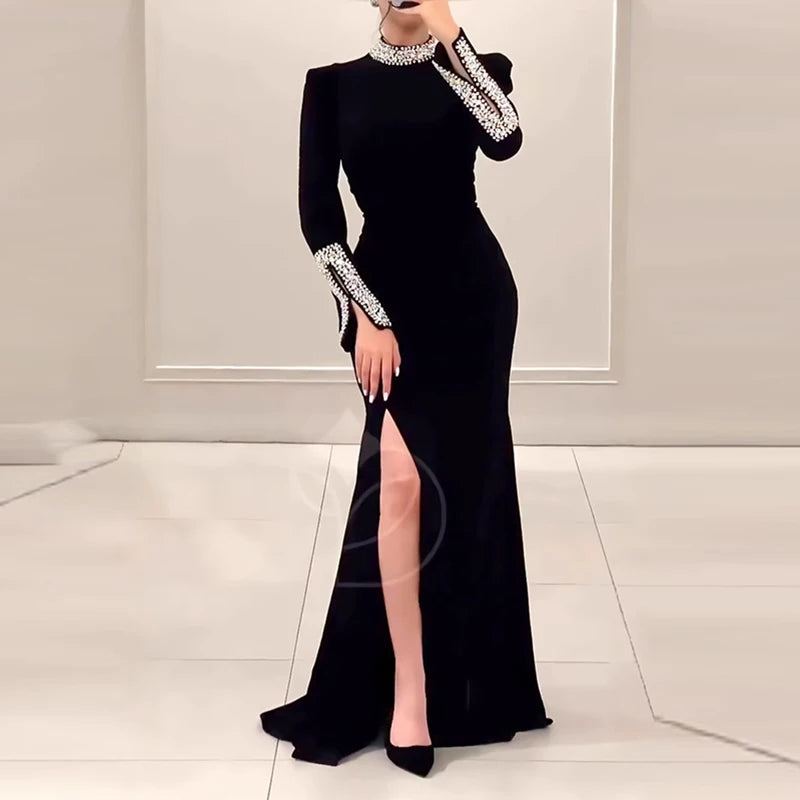Slim Fit Rhinestone Wrap Banquet Dress