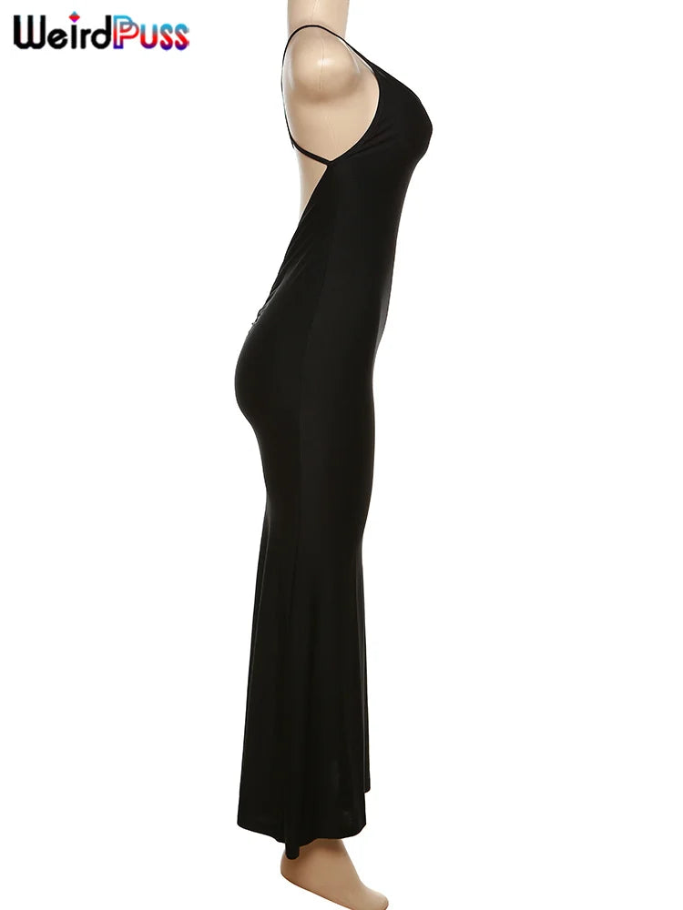 Backless V-Neck Mermaid Maxi Dress