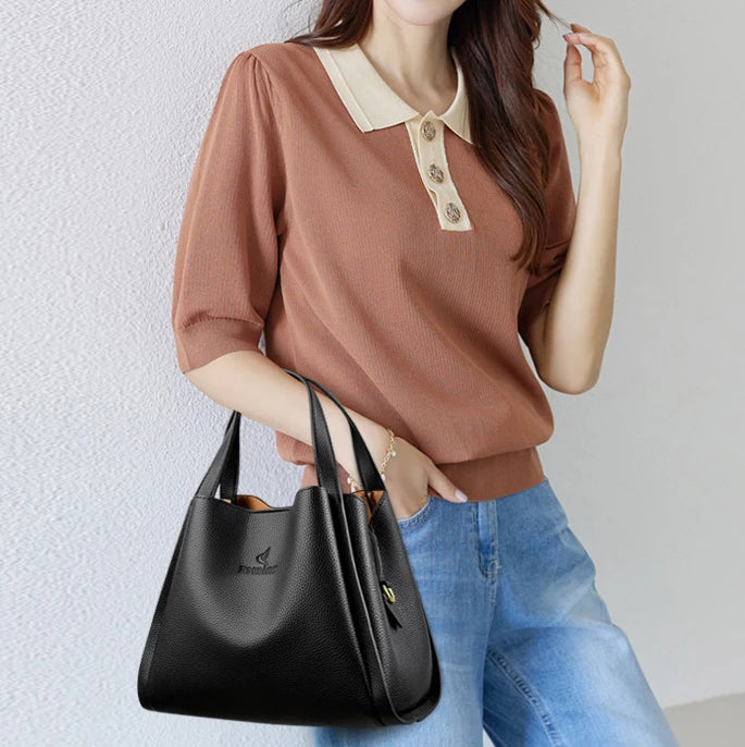 Genuine Leather Top-Handle Handbag