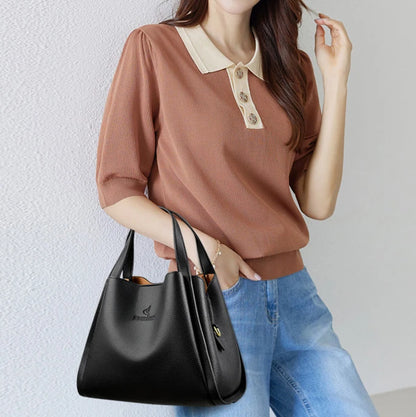 Genuine Leather Top-Handle Handbag
