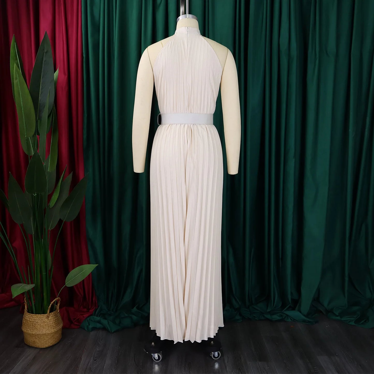 Halter Neck Pleated Wide Leg Jumpsuit
